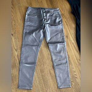 Metallic Silver Skinny Jeans for Women - Sleek Coated Finish